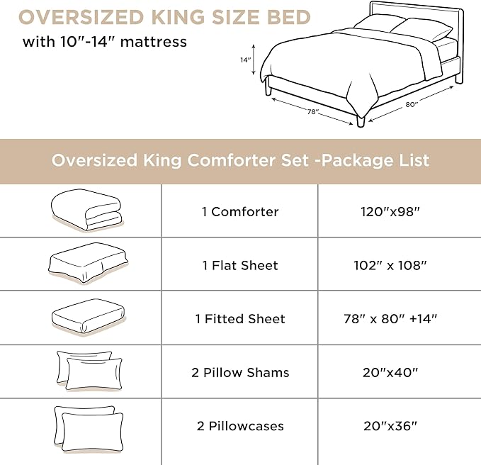 Andency Oversized King Comforter Set - 7 Pieces Bed in a Bag Oversize Bedding Comforter Sets Oatmeal, Winter Solid Soft Lightweight Comforter with Fitted Sheets, Flat Sheets, Pillowcases & Shams