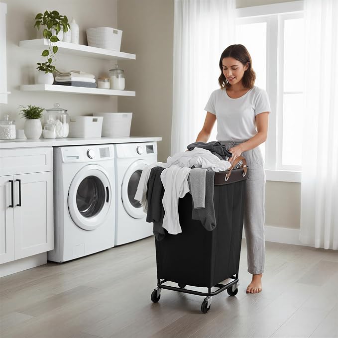 StorageWorks 160L Laundry Basket with Wheels, Large Rolling Hampers for Clothing Organizer, Dirty Clothes Basket for Hotel, Home, Closet, Dorm, Black - Image 2