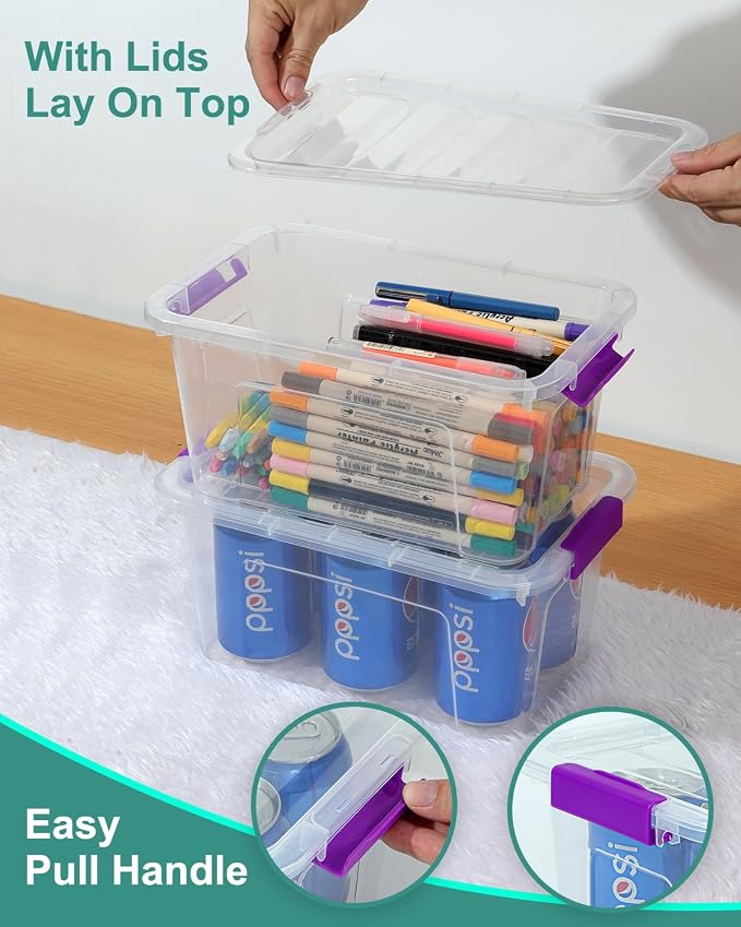 EOENVIVS Clear Storage Bins with Lids 6 Pack, 7 Qt Stackable Storage Containers with Buckle Lock, Durable Plastic Containers & Storage Box Organizer for Pantry, Bathroom, Closet & Office Use - Image 6
