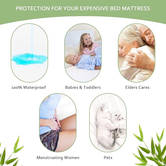 Waterproof Mattress Protector Twin Size, Skin Friendly and Breathable Twin Mattress Cover for Kids, Viscose Jersey Mattress Pad with 14" Deep Pocket,2 Pack