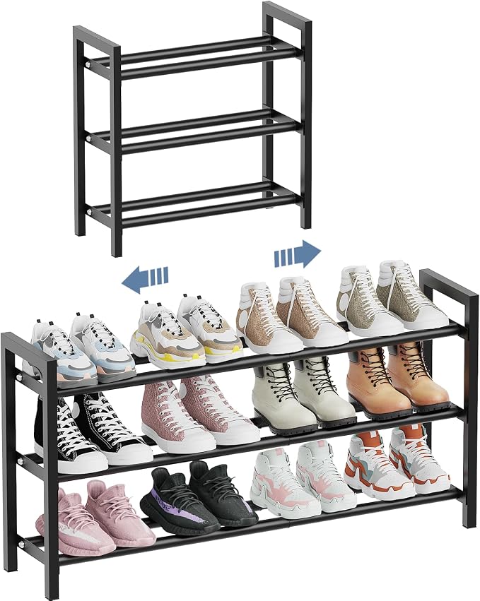 Mavivegue 18-33” Expandable Shoe Rack for Closet, 3-Tier Shoe Organizer, Adjustable Shoe Rack for Front Door Entrance, Entryway by Mavivegue