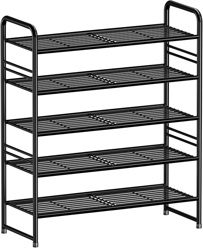 SUFAUY 33" Wide Shoe Rack, 5-Tier Shoe Storage Rack for 24-30 Pairs of Shoes, Shoe Organizer for Entryway, Stackable, Heavy Duty, Steel Frame, Industrial, Black by SUFAUY