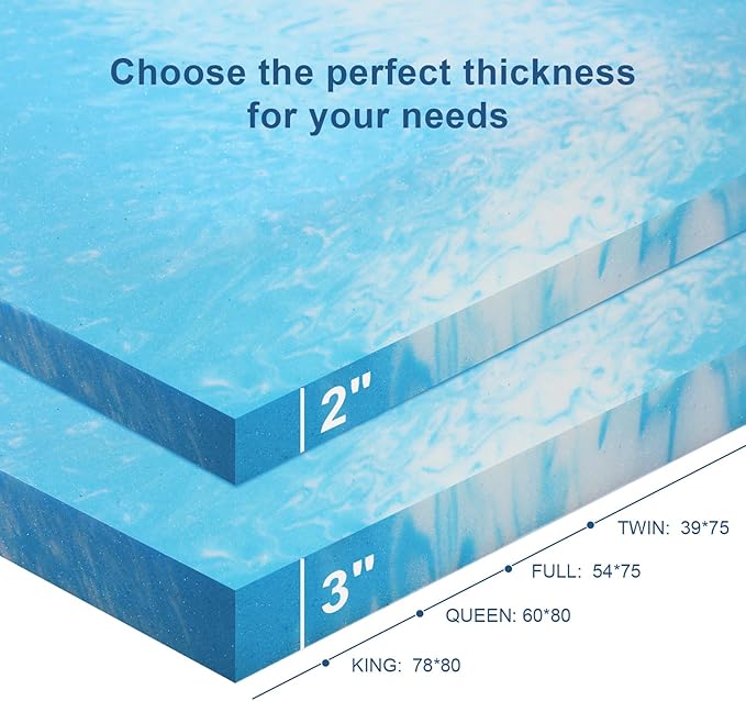 3 Inch Twin Size Memory Foam Mattress Topper, Cooling Gel Infusion Bed Topper Pad for Firm Mattress (39" x 75")