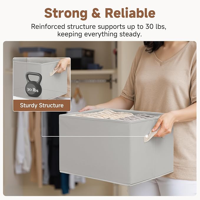 StorageWorks Storage Baskets for Shelves, Fabric Storage Bins, Closet Organization and Storage Baskets, Organizer Bins for Clothes, Light Gray, Extra Large, 3-Pack - Image 7