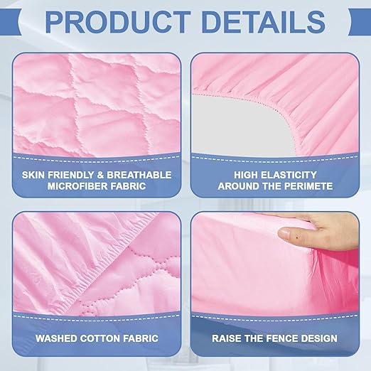 Lounsweer 2 Pack Waterproof Hospital Mattress Cover, 80x36x12in Pink Fitted Bed Sheet Protectors, Incontinence Protection Leakproof Breathable for Elderly, Adults Home Hospital Beds