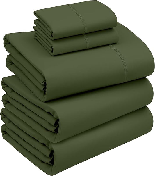RUVANTI 100% Cotton Sheets – Split King Size Percale Bedding, Cooling & Breathable, Durable with a Crisp, Soft & Comfortable Feel, 16" Deep Pocket, 5-Piece Set, Chive