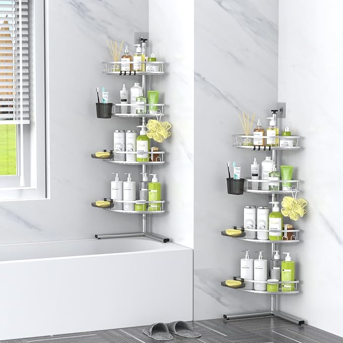 Aitatty Standing Shower Caddy Corner: 4-tier Rustproof Shower Organizer Shelf - Floor Shower Corner Shelf Rack Stand for Bathroom Chrome - Image 7