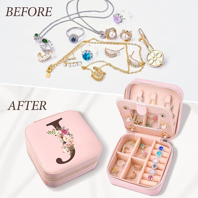 Inngeroo Christmas Gift Ideas, Initial Travel Jewelry Case Box Organizer Personalized Gifts, Fashion Travel Essentials Trendy Stuff Gifts for Teen Girls - Image 5