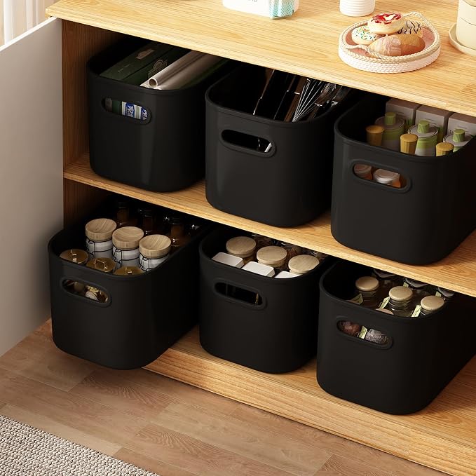 ORGIDOL 8 Pack Black Storage Bins with Lids Stackable Storage Container for Organizing, Black Storage Boxes with Handle for Shelves, Cute Organizer Bins for Craft, Snacks, 9.85x6.9x5.7 inch - Image 6