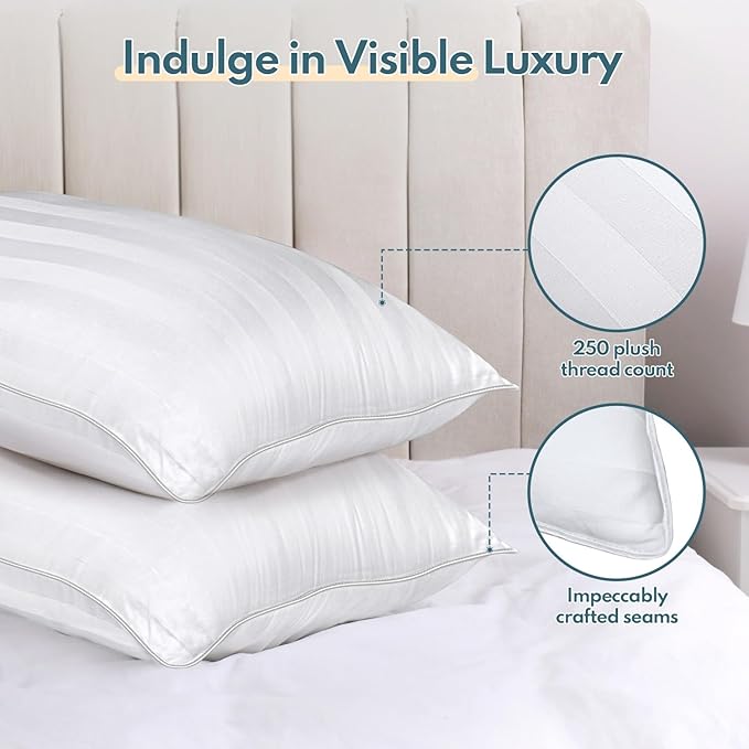 Queen Size Bed Pillows Set of 2 - Breathable Premium Down Alternative Pillows for Side, Back, and Stomach Sleepers Fluffy Hotel Quality Soft Microfiber Fill Skin-Friendly