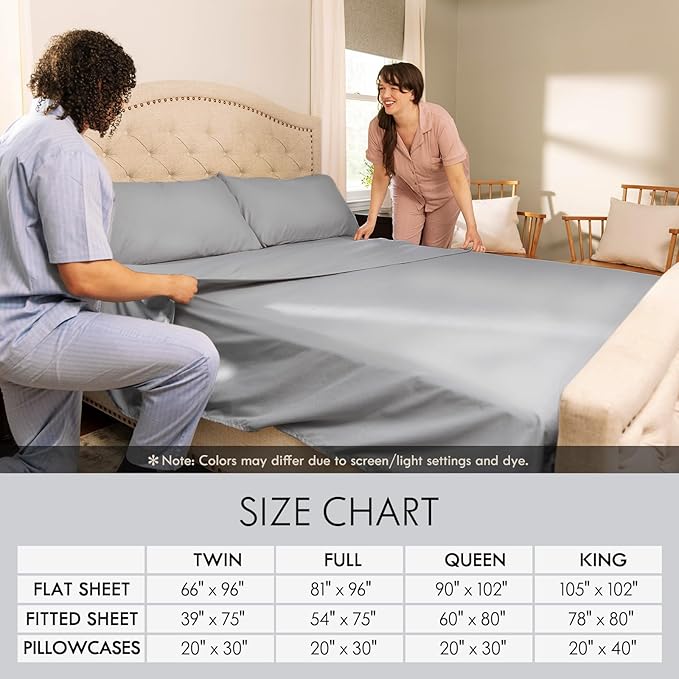 ClevaHome King Size Sheet Set - 6 Piece Soft Breathable Luxury Bed Sheet Set - Shrinkage & Fade Resistant Embroidered Bedding Sheet with 14-inch Deep Pocket, 2 Extra Pillowcases (King, Misty Grey)