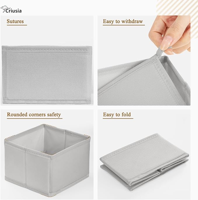 Criusia 26 Pack Drawer Organizer for Clothes, Foldable Dresser Dividers with 3 Sizes, Fabric Storage Bins – Gray - Image 5