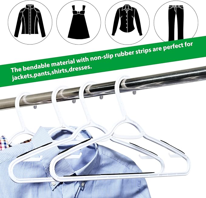 30 Pack Bendable Plastic Hangers Light-Weight Non-Slip Clothes/Suit Hangers(Black) - Image 7