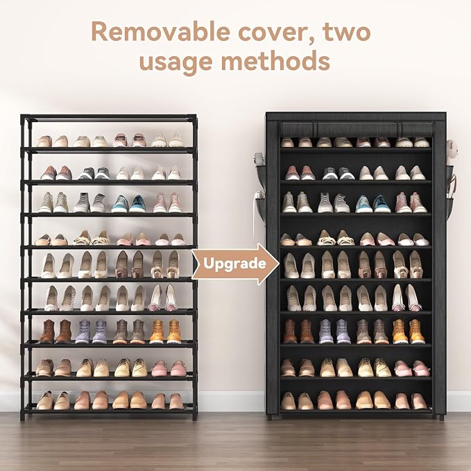 LANTEFUL Shoe Rack with Covers - 10 Tiers Tall Shoe Rack Organizer Large Capacity Shoe Shelf Storage 40 Pairs Space Saving Vertical Shoe Storage Organizer for Closet, Entryway, Dorm, Bedroom - Image 5