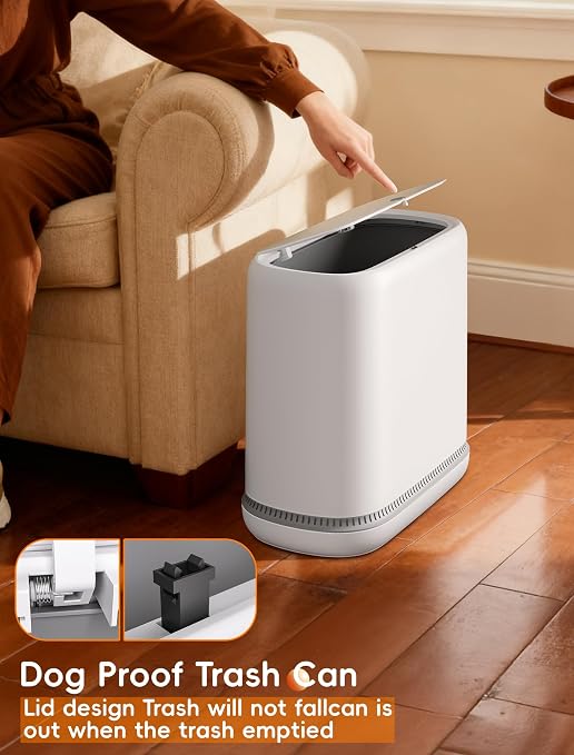 Bathroom Trash Can with Lid, Slim 3.3 Gallon Vacuum adsorption Garbage Bin, Narrow Press Top Waste Basket for Odor Control & Dog Proof for Bathroom Bedroom Office Home - Image 4