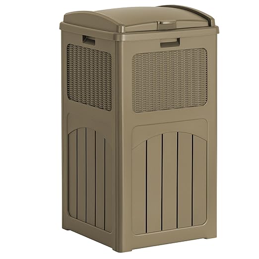 Flamaker 30 Gallon Trash Can, Resin Outdoor Garbage Can with Lid, Waterproof Hideaway Patio Waste Bins for Outside Use (Brown) by Flamaker