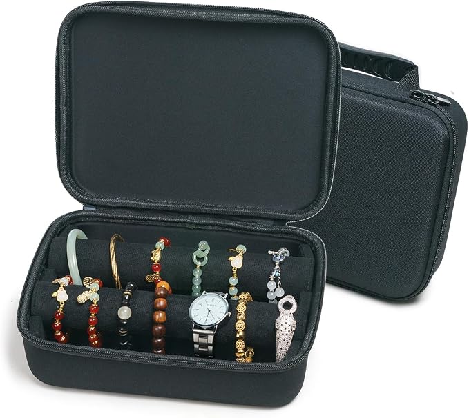 Portable Travel Jewelry Box Bracelet Display Holder with 2Rods for Watch Bangle Jewelry Organizer Storage Bag Women Men Black by Unknown