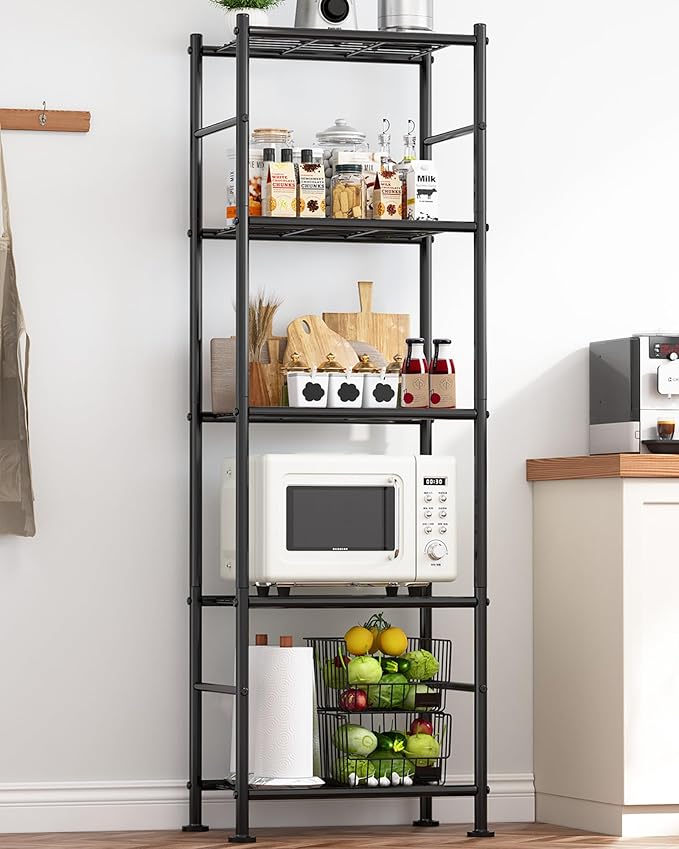 Sakugi Storage Shelves - 5 Tier Shelf Organizer, Heavy Duty Garage Shelving Unit with Leveling Feet, Stable Metal Shelves Organizer for Pantry, Kitchen and Closet, 18.4" W x 12.6" D x 57.4" H, Black by Sakugi