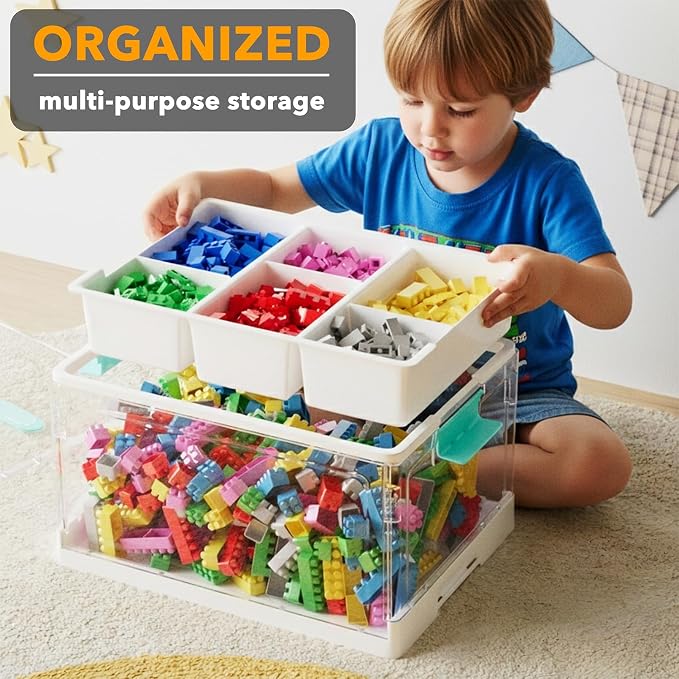 SpaceAid Craft Organizers and Storage - 24 QT Plastic Box Art Supply Storage Organizer Bin with Lid, Removable Trays and Dividers, Clear Container for Art and Craft Supplies,1 Pack - Image 2
