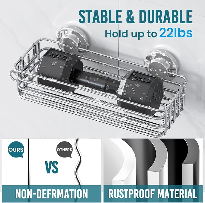 TAILI Shower Caddy Suction Cup, 3 Pack Shelves for Inside with Hooks & Soap holder Toothbrush Cups, Removable Bathroom Organizer, Rustproof Silver Holder Storage-Silver - Image 8