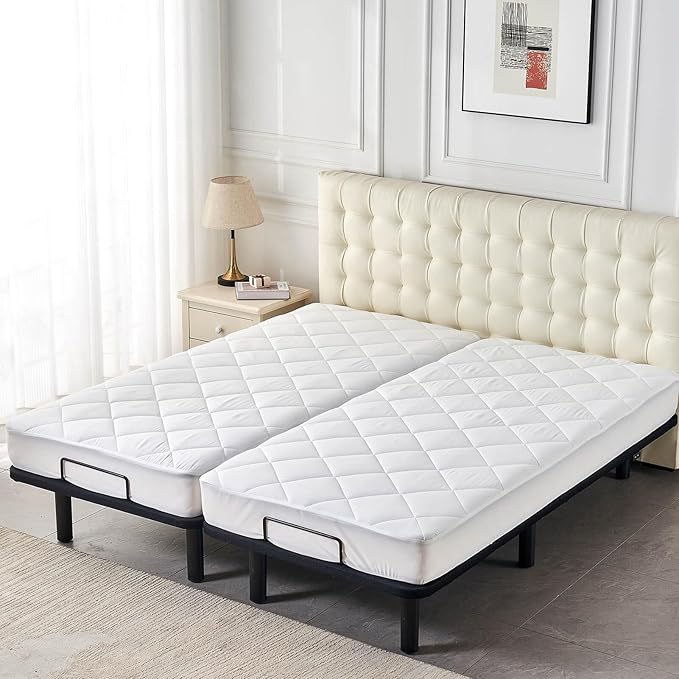 Kingnex Split King Mattress Topper for Adjustable Bed Fluffy Matress Cover Quilted Fitted Mattress Pad with Elastic Pocket