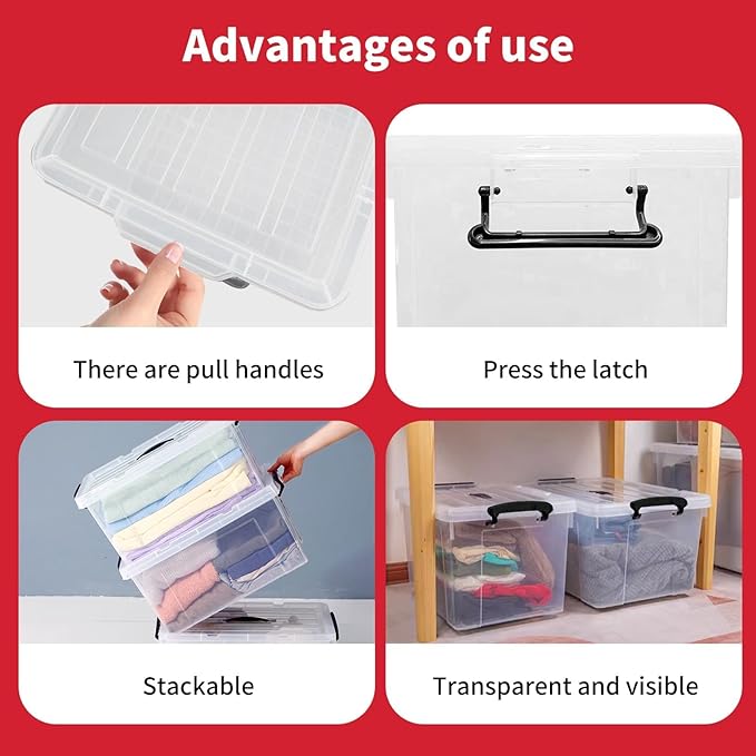 Clear Storage Bins with Lids, 4 Pack - 60 Quart Extra Large Storage Totes Boxs - Heavy Duty BPA-Free Organizing Containers Storage Boxes 4pack 60and one 28 qt & 20 qt for Home Closet
