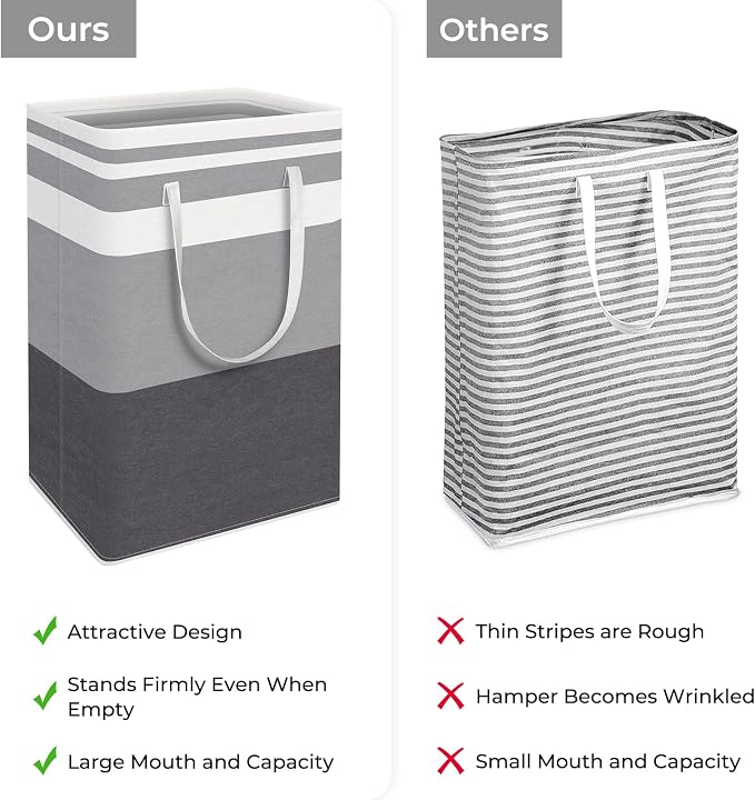 HomeHacks 2 Pack Large Laundry Baskets, Waterproof, Freestanding Laundry Hampers, Collapsible Clothes Hamper with Reinforced Handles in Laundry, College Dorm, Bathroom, Bedroom (Grey+Blue, 88Lx2) - Image 3
