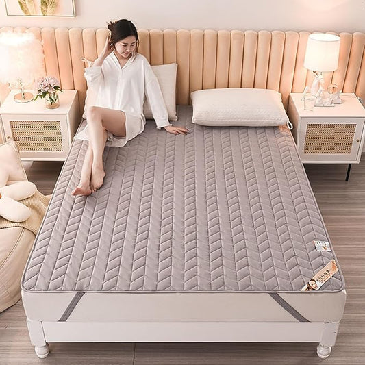 Gray,150 * 200cm(Queen), Thin Mattress Protector Pad with Elastic Straps Japanese Floor Mattress Cover Foldable Futon Mattress Topper Protector Camping Mat for Student Dormitorie