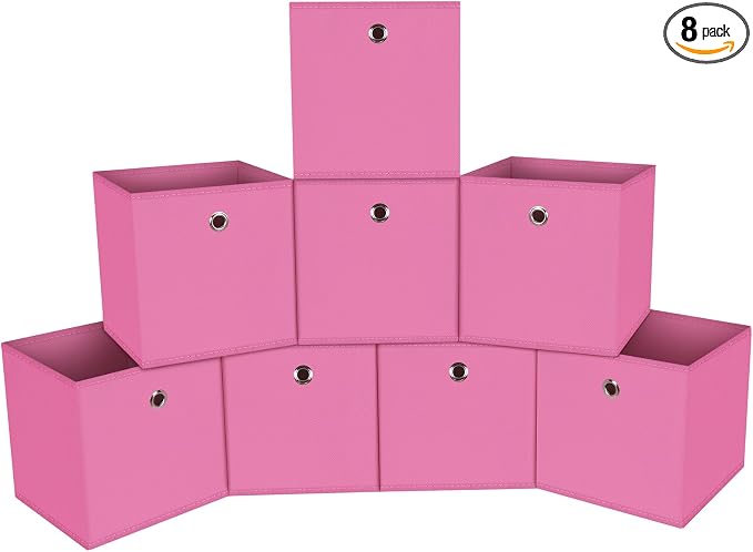 Foldable Storage Cubes Bins ,11 Inch Cloth Storage Cube Fabric Storage Box Cubes Organizer Baskets with Dual Handles for Home Organizer Set of 8 (Pink) by NieEnjoy