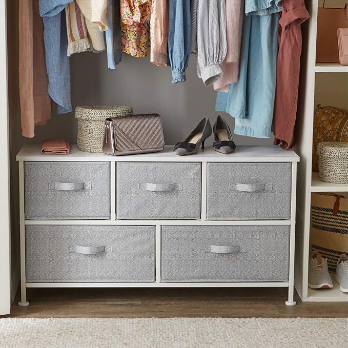 Amazon Basics Extra Wide Fabric 5-Drawer Storage Organizer Unit for Bedroom Closet, White - Image 2