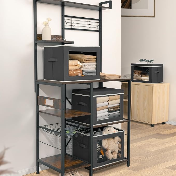 Homsorout Stackable Storage Bins with Lids - Large Storage Box with Lids, Foldable Closet Boxes for Organizing, Wardrobe Clothes Organizer with Window, Cubes Bins for Living Room, 6 Pack, Dark Grey - Image 6