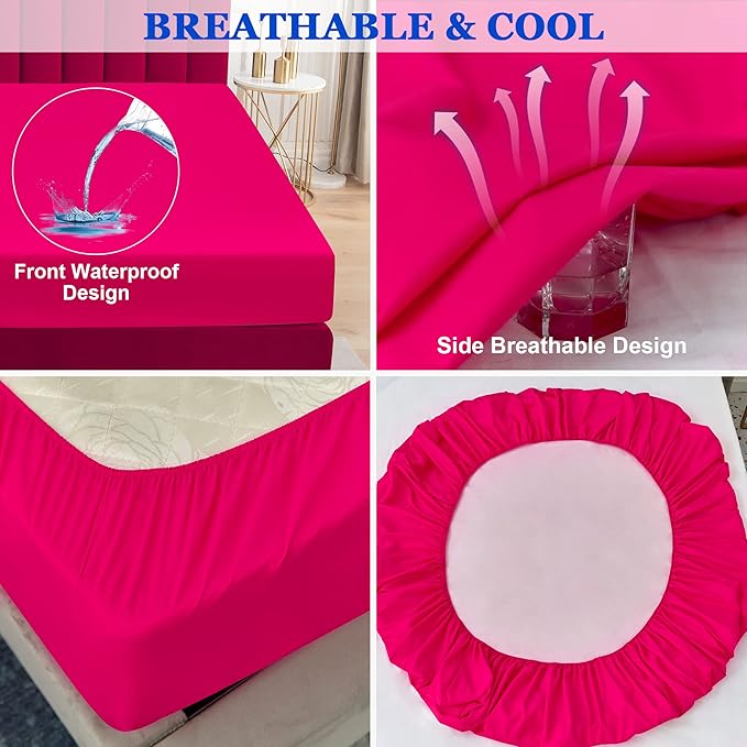 1 Piece Waterproof Mattress Protector Emperor/Wyoming King Size Fits Up to 18" Inch Deep Pocket Pad Cover Fitted Style Super Soft Terry Fabric Vinyl-Free Hot Pink Solid