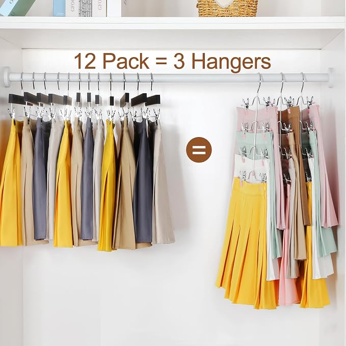 TOPIA HANGER 4 Tier Metal Skirt Hangers for Women, Pants Hanger Space Saving with Adjustable Clips, Gain 70% More Space, Non Slip Grip for Slacks, Trousers, Shorts, Jeans, Towels, Pink, 3-Pack, CT24P - Image 3
