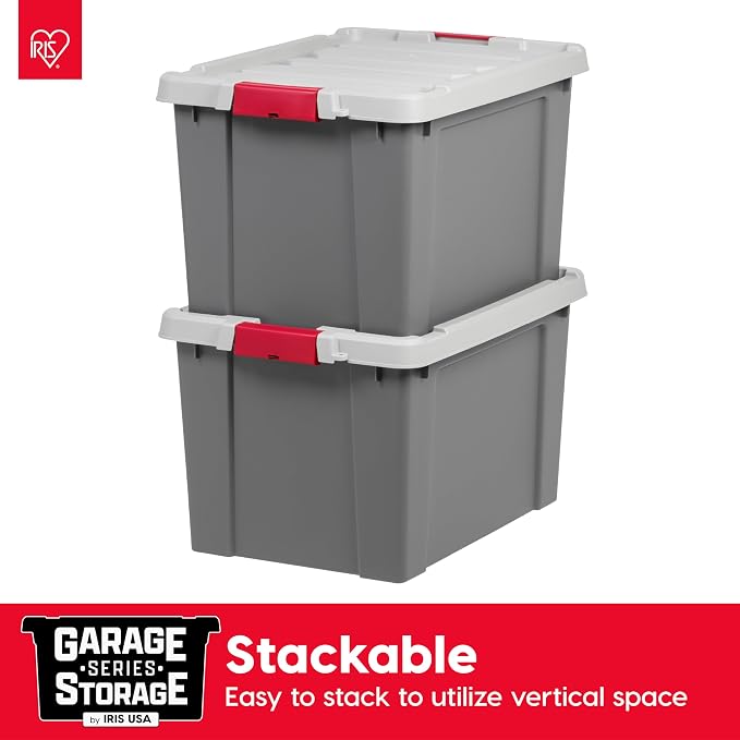 IRIS USA 20 Gallon Lockable Storage Totes with Lids, 6 Pack - Gray, Heavy-Duty Durable Stackable Containers, Large Garage Organizing Bins Moving Tubs, Rugged Sturdy Equipment Utility Tool Box - Image 4