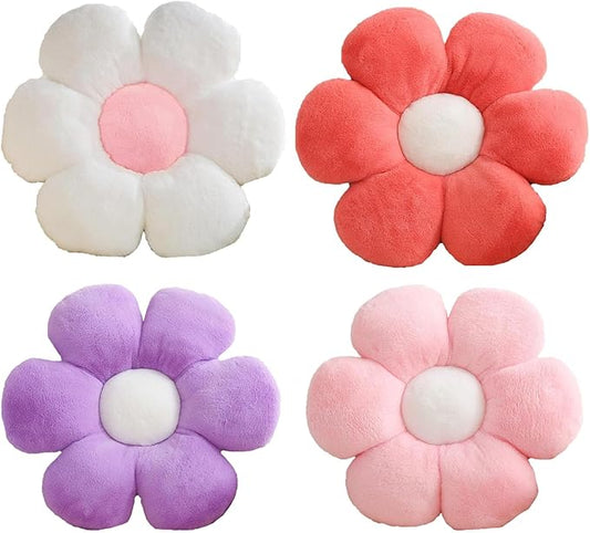 CANGHI 4 PCS Flower Pillows Flower Shaped Throw Pillow Cute Daisy Pillows Seating Cushions for Adults Kids Home Bedroom Sofa Chair Couch Decor (White/Pink/Lavender/Dusty Pink, 15.74 inch)