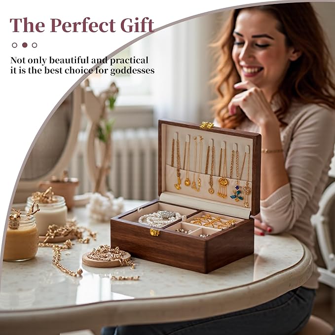 Wooden Jewelry Box For Women Jewelry Organizer Box With Lock 2 Layer Jewelry Holder Organizer For Necklace Ring Earring - Image 7