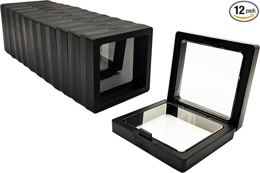 12PCS 3D Floating Frame Display Stand, Jewelry Box, Gift Box, Ornament Organizer, Small Travel Jewelry Box, PE Film Anti-Oxidation, Suspended Display Box Stackable (Black, 2.75*2.75) by Unknown