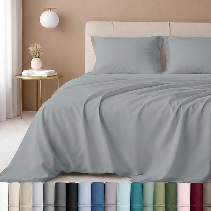 California Design Den Queen Size Sheet Set - Luxury 600 Thread Count Sateen, 100% Cotton Sheets, Deep Pockets with All Around Elastic for a Snug Fit, Durable Bedding Set - Light Grey