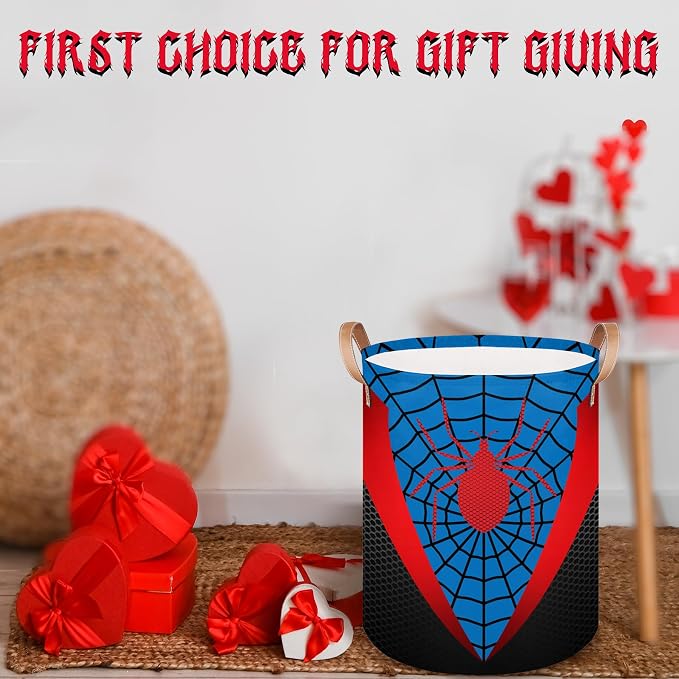 Blue Spider Web Large Laundry Hamper Basket, Round Collapsible Storage Organizer Bin for Kids, Boys, Nursery, Closet, Bedroom, Playroom, Toys, Dirty Clothes, 16"W x 20"H - Image 6