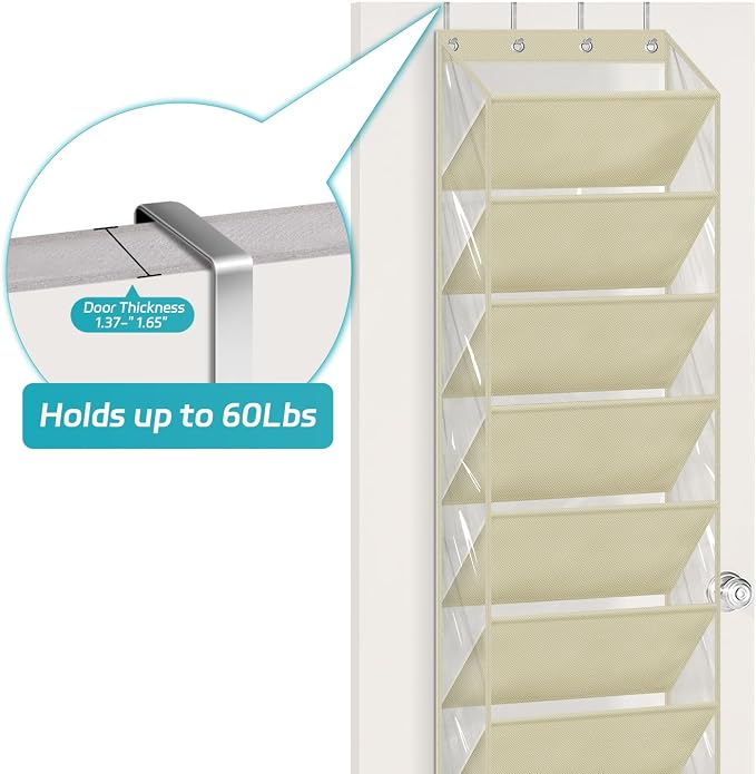 AOODA 10 Tier Clear Over the Door Shoe Organizer Storage, Deep Pockets Large Hanging Shoe Rack for Closet Door, Fit 20 Pairs Shoe Holder Hanger for Sneakers, Boots (Deep beige) - Image 6