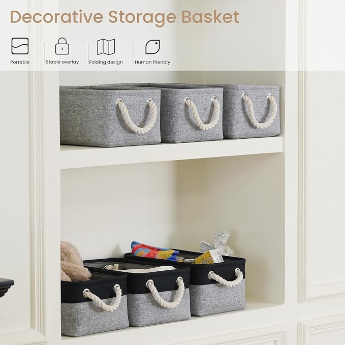 Storage Baskets for Shelves 11.8x7.9x5.2 Inch, Foldable Fabric Storage Bins with Handles, Small Storage Baskets for Organizing Closet, Office, Home Organization (1-Pack, Gray) - Image 5