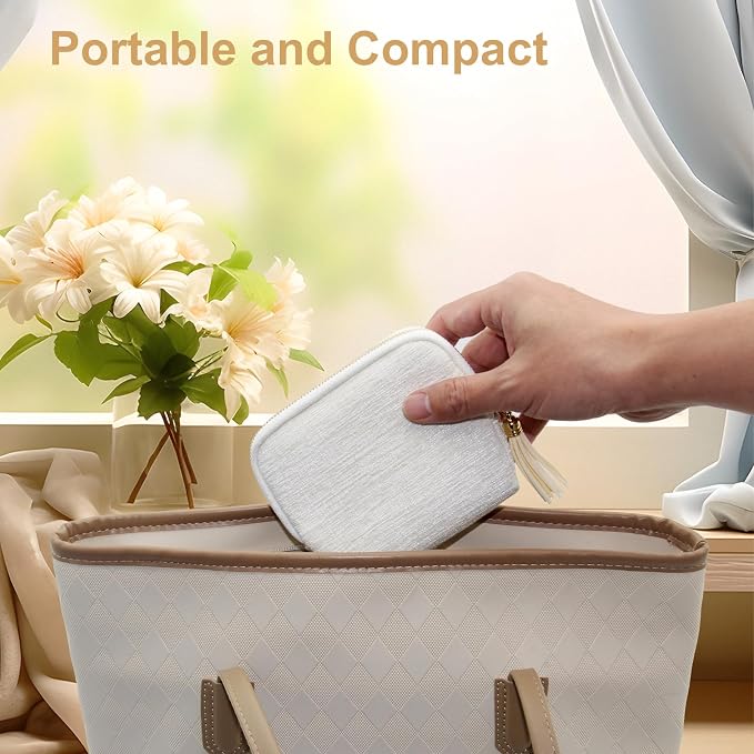 Small Travel Jewelry Case, Mini Jewelry Box, Purse Organizer Pouches for Travel and Everyday Jewelry Organizer Storage (Beige) - Image 3