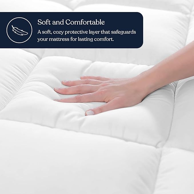 Delara Twin Size Organic Cotton Mattress Pad & Protector – Hypoallergenic Down Alternative Fill, Waterproof Noiseless TPU Protection, Cooling Mattress Topper and Cover