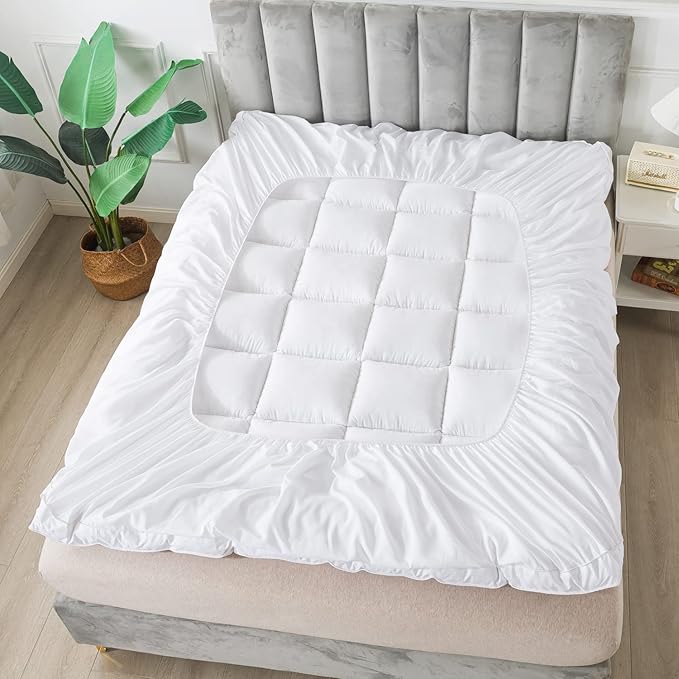 Cotton Cooling Mattress Pad with Deep Pocket - Extra Thick Mattress Topper (Full) 2" Thick Gueest with Deep Fitted Skirt Quilted Stretch Pillow Top,Down Alternative Fill,Breathable
