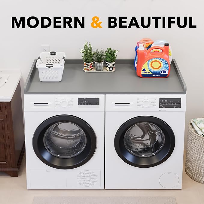 SpaceAid Washer Dryer Countertop, Laundry Wood Shelf Topper with Edge, 54" Width x 27.5" Depth Cover Guard Organizer for Washer and Dryer Laundry Hamper Counter Storage Organization (Gray) - Image 6
