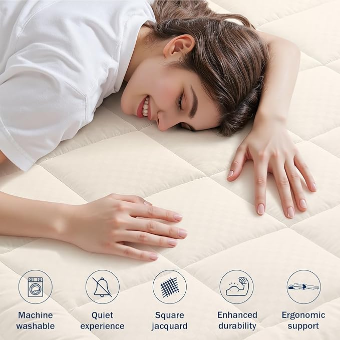 OLANLY Full Quilted Fitted Mattress Pad, Elastic Fitted Mattress Topper, Cooling Soft Mattress Cover Stretches up to 21 Inches Deep, Machine Washable Mattress Protector (54x75 inch, Ivory White)