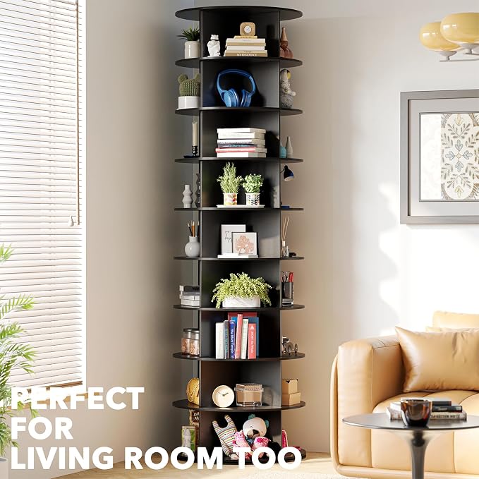 SpaceAid 9 Tier Rotating Shoe Rack Tower, Spinning Shoe Display Lazy Susan, Revolving 360 Shoe Rack Storage Round Carousel, Vertical Handbag Rotate Shoes Closet Organization (9-Tier Black) - Image 6