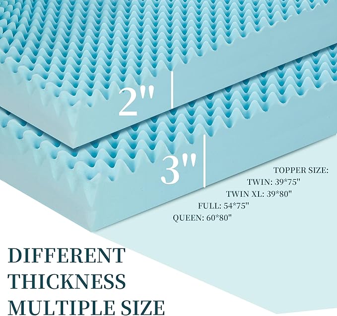 3 Inch Mattress Topper, Twin XL Size Memory Foam Mattress Topper with Cooling Gel Egg Crate Mattresses Toppers, Plush Feel, Breathable, Pressure Relief for Bedroom,Twin XL