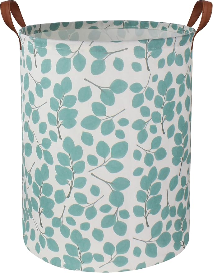 HIYAGON Laundry Baskets,Canvas Fabric Laundry Hamper,Collapsible Toy Storage Organizer Bins,Gift Basket for Bedroom, Clothes, Nursery,Kids,Boys (Eucalyptus leaves) by HIYAGON