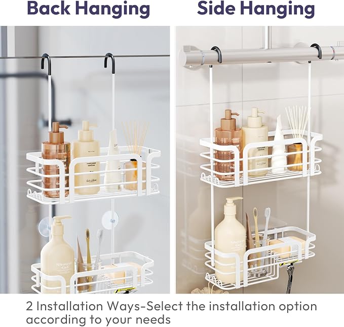SWTYMIKI Shower Caddy Hanging Organizer - Over the Door Shower Caddy with Soap Holder, 11 Hooks, 2 Installation Ways, Stainless Steel Rustproof Bathroom Organizer, Black - Image 3